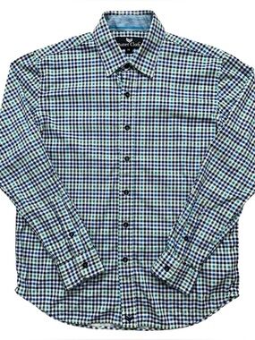 Buttercloth Shirt Mens Size M Long Sleeve Button Check Green Blue
